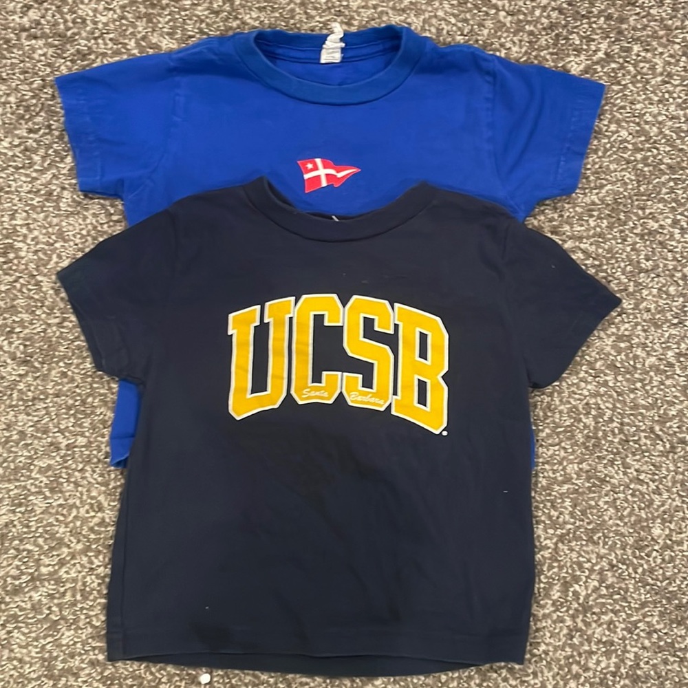 Two blue Santa Barbara T-shirts.
